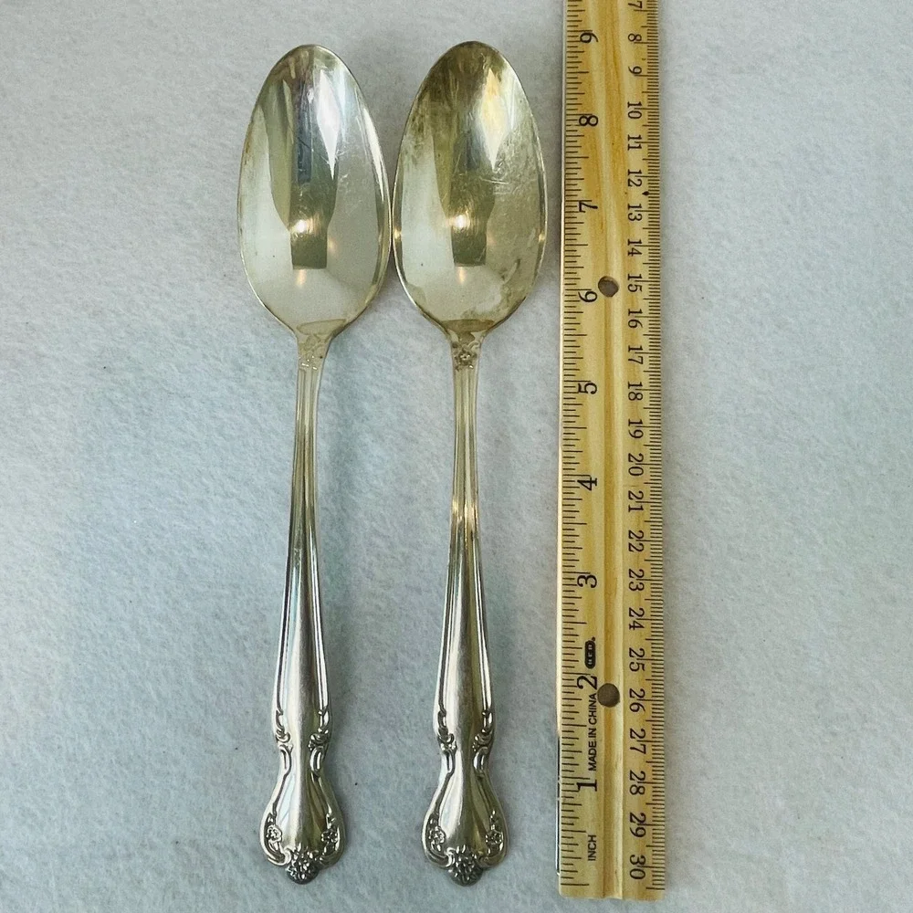 Vintage Rogers & Bro Silver Plate Serving Spoons Flowers  Set of 2 Floral 7.25in